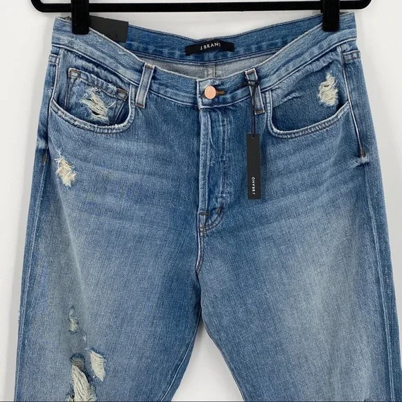 J Brand Womens Ivy High Rise Crop Straight Jeans Bleach Wrecked Size 29